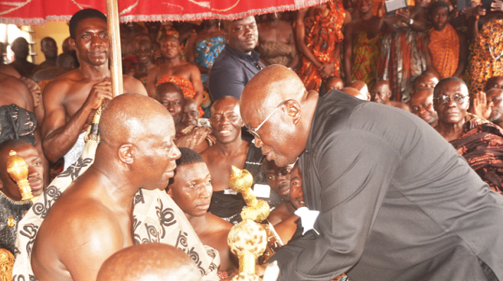 Asantehene, Otumfuo Osei Tutu II(seated), welcoming the President-elect, Nana Akufo Addo to Manhyia Palace. Asantehene, Otumfuo Osei Tutu II(seated), welcoming the President-elect, Nana Akufo Addo to Manhyia Palace.